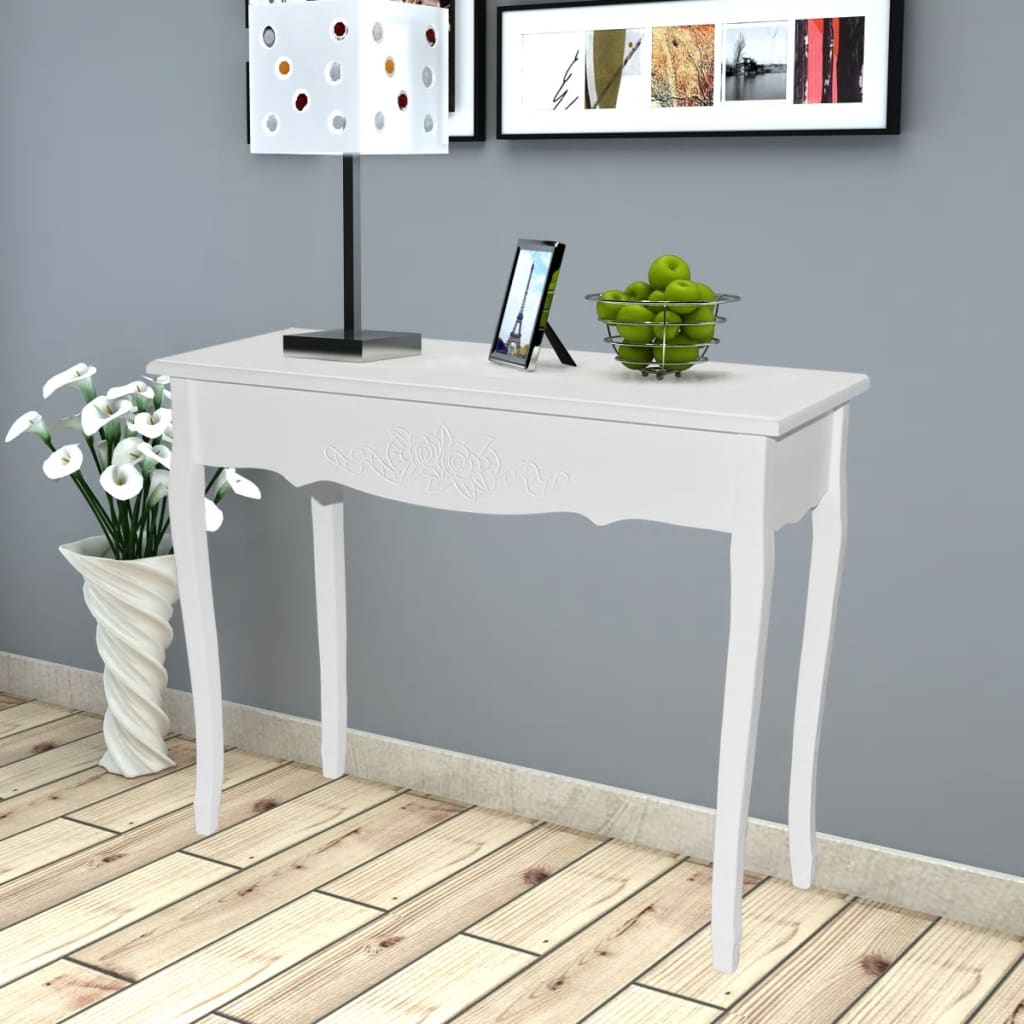 Tavolo Consolle da Trucco vidaXL in Legno di Pino e MDF Bianco, 100x35x78 cm - Image 1 of 6