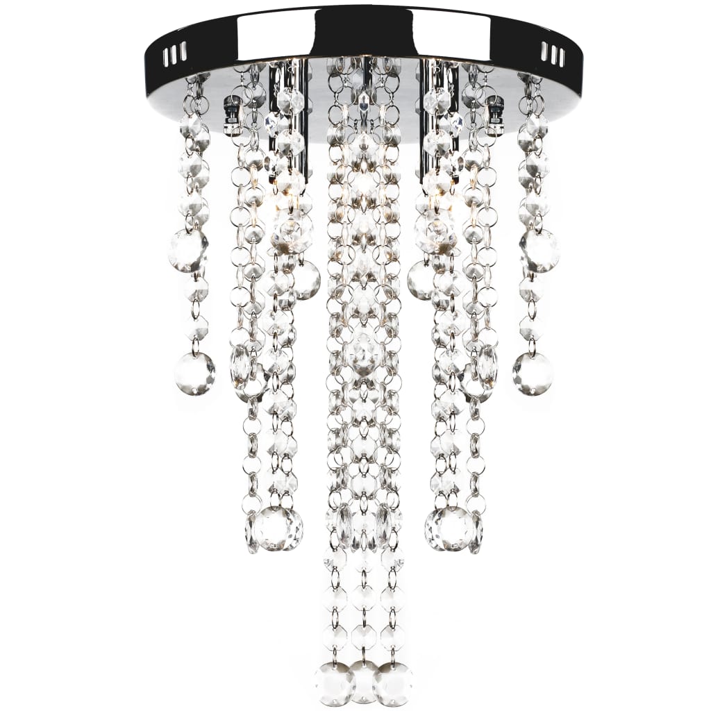 vidaXL Lampadario in Metallo Bianco con Perline in Cristallo - Image 2 of 4
