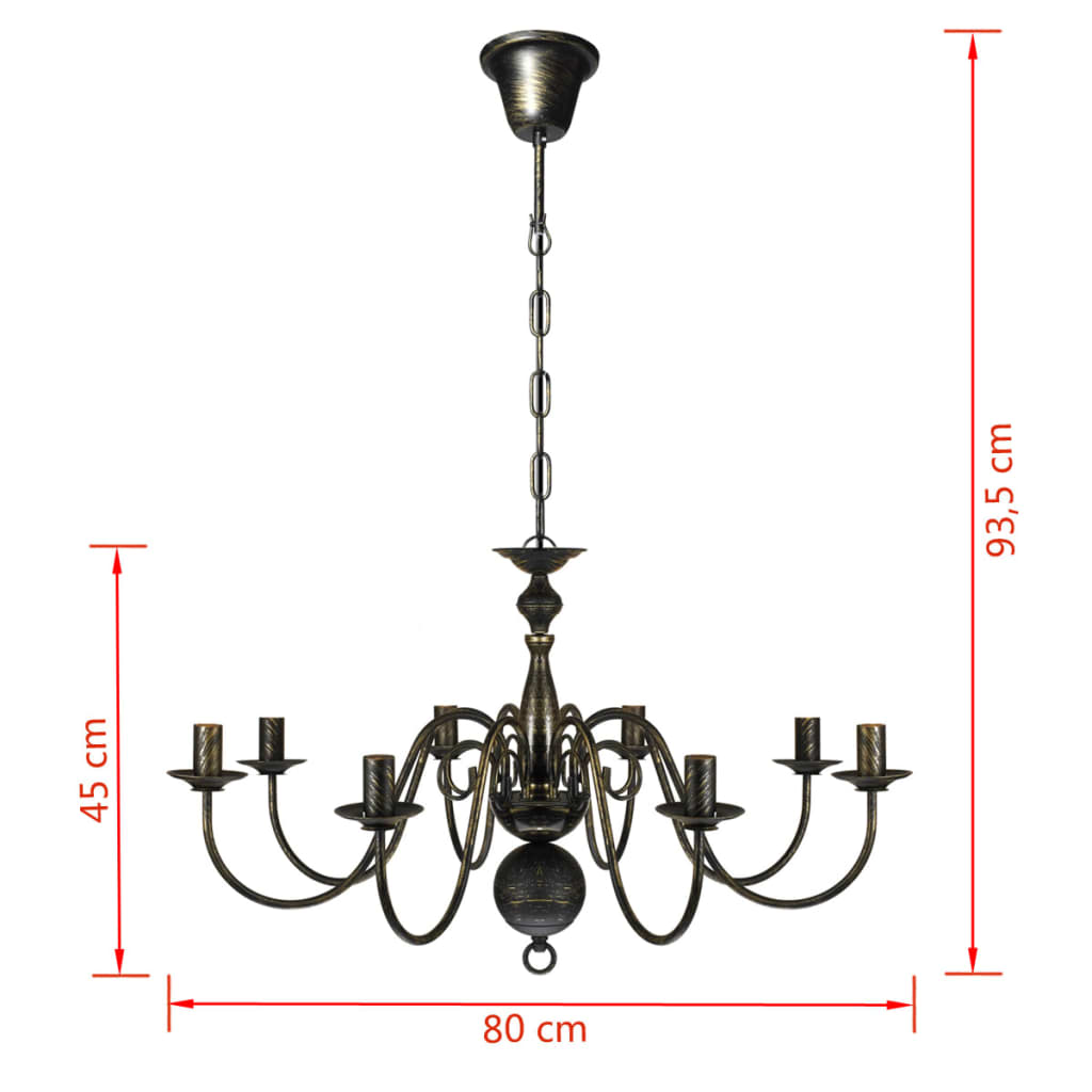 vidaXL Lampadario Stile Antico Metallo Nero Lampadine 8 x E14 - Image 5 of 5