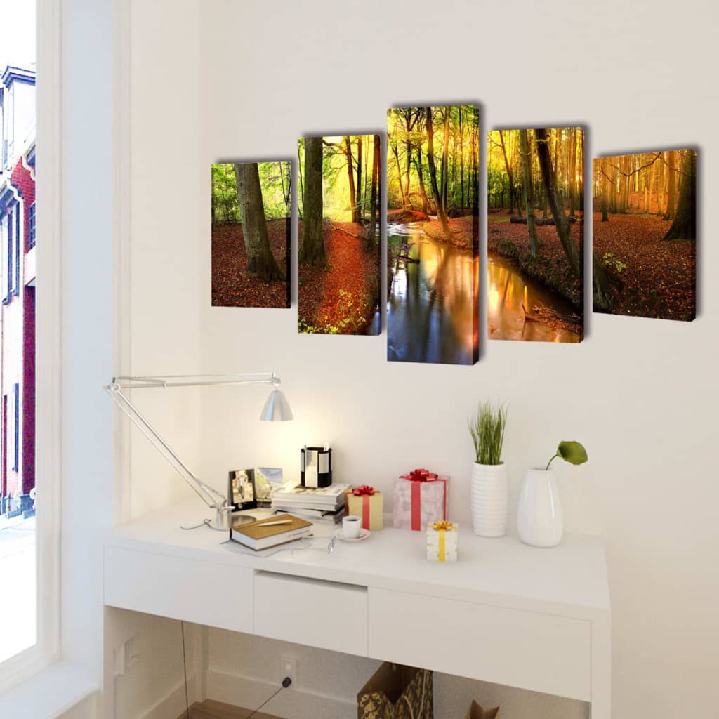 5 pz Set Stampa su Tela da Muro Modello Bosco 200 x 100 cm - immagine 1 | SolPatio - Image 1 of 2
