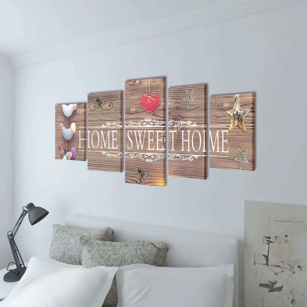 vidaXL Set Stampa su Tela da Muro 5 pz Home Sweet Home 100 x 50 cm - Image 1 of 2