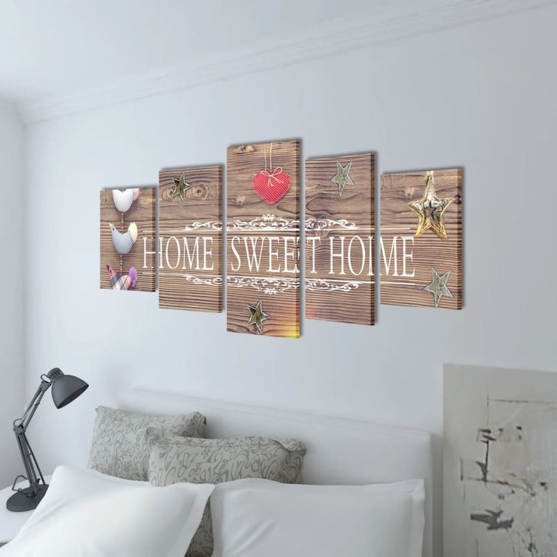 vidaXL Set Stampa su Tela da Muro 5 pz Home Sweet Home 100 x 50 cm - Image 1 of 2