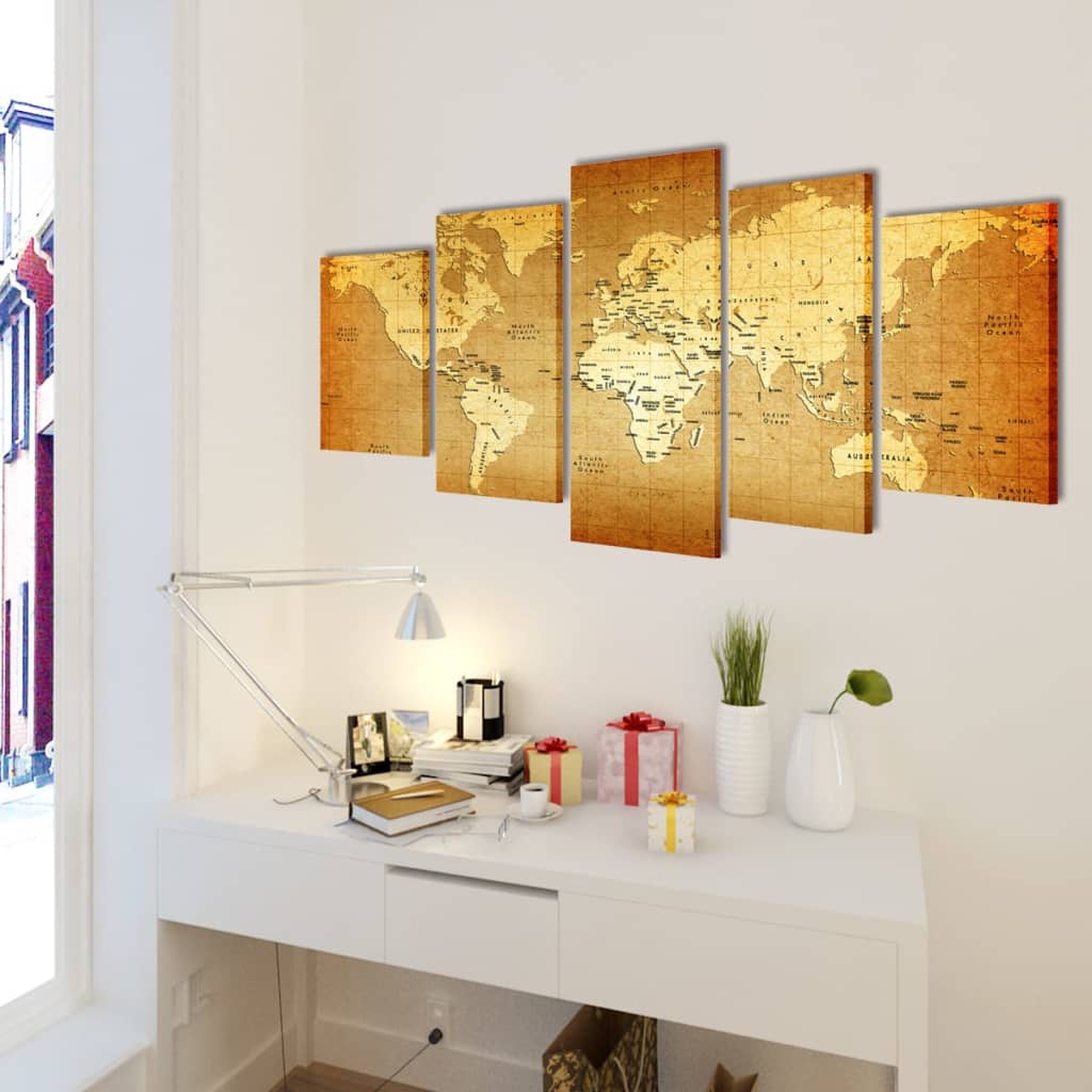 vidaXL Set Stampa su Tela da Muro 5 pz Mappa del Mondo 100 x 50 cm - Image 1 of 2