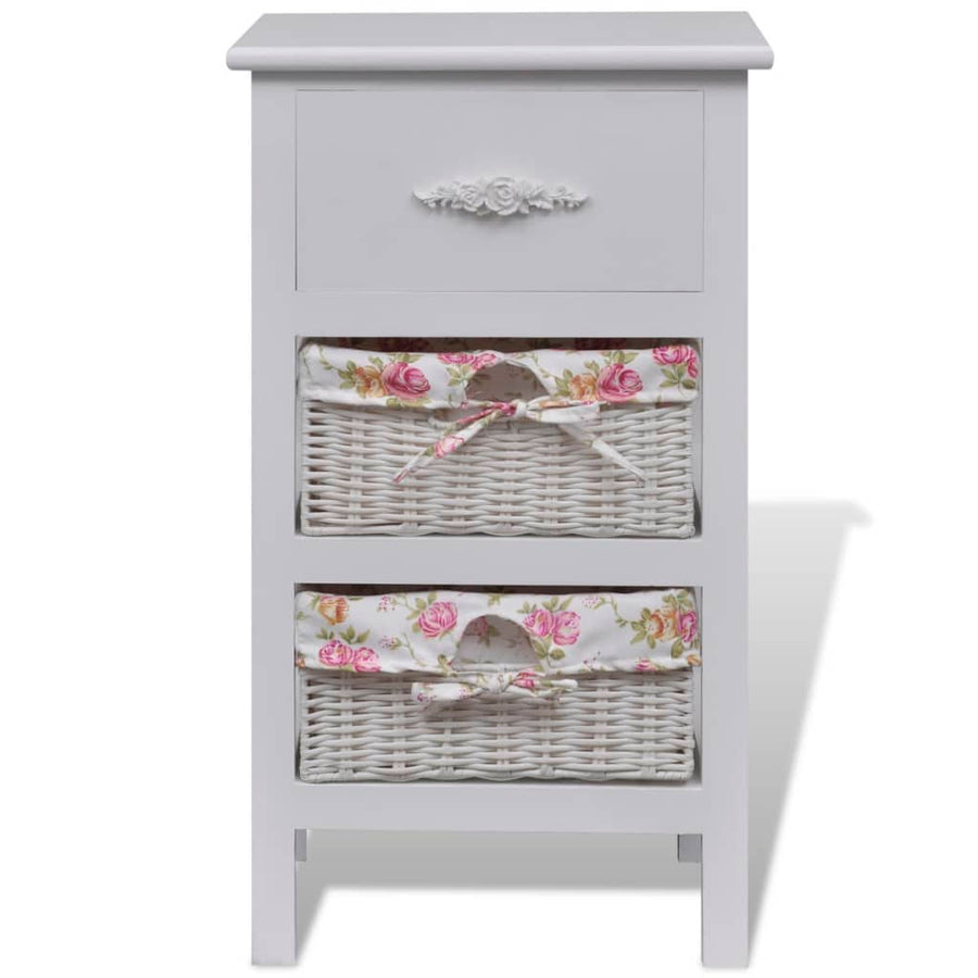 Armadio con 1 Cassetto e 2 Cestini Bianco in Legno di Paulownia - immagine 1 | SolPatio
