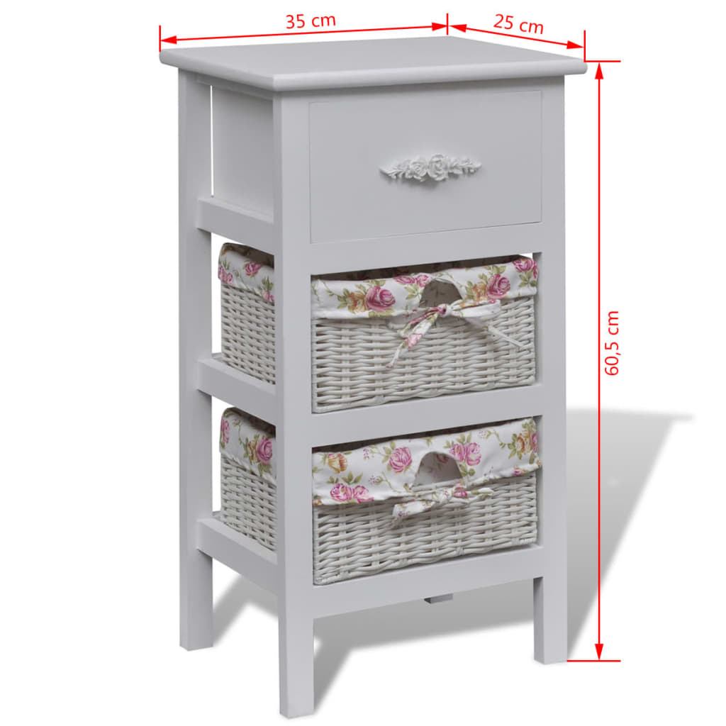 vidaXL Armadio con 1 Cassetto e 2 Cestini Bianco in Legno di Paulownia - Image 4 of 4