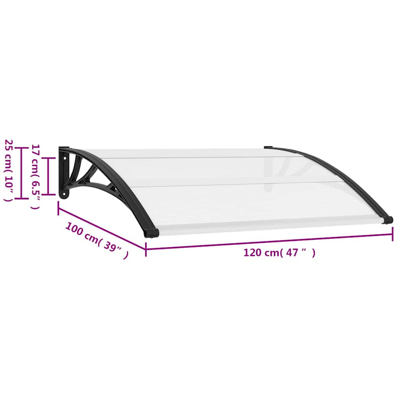 Toldo para puerta vidaXL de policarbonato 120x100 cm negro transparente - Image 7 of 7