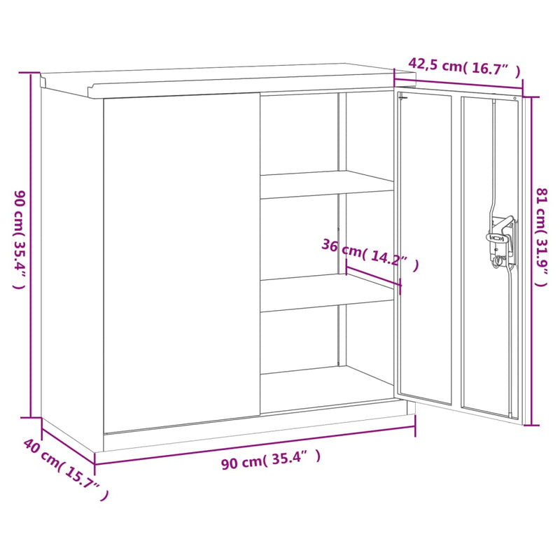 vidaXL Armadio per Ufficio a 2 Ante 90 cm Grigio in Acciaio - Image 9 of 10