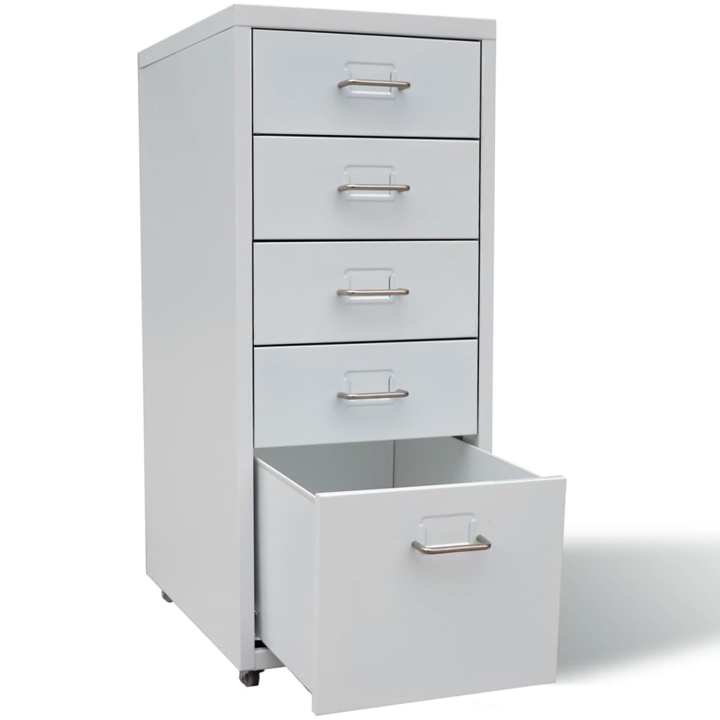 Schedario da Ufficio con 5 Cassetti e Ruote - Grigio Acciaio - immagine 2 | SolPatio - Image 2 of 5