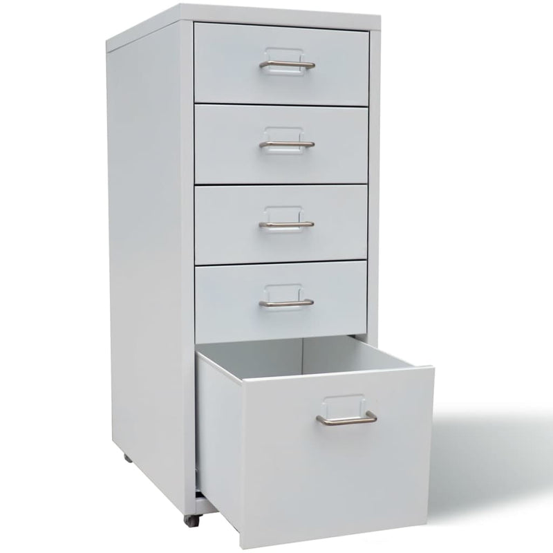 Schedario da Ufficio con 5 Cassetti e Ruote - Grigio Acciaio - immagine 2 | SolPatio - Image 2 of 5
