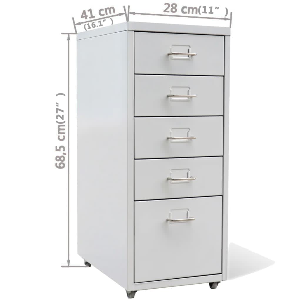Schedario da Ufficio con 5 Cassetti e Ruote - Grigio Acciaio - immagine 5 | SolPatio - Image 5 of 5