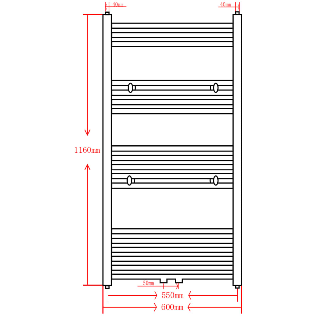 vidaXL Radiatore Centrale Portasciugamano Dritto Grigio 600 x 1160 mm - Image 7 of 7