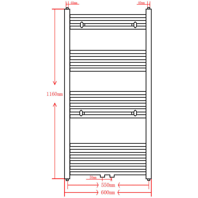 vidaXL Radiatore Centrale Portasciugamano Dritto Nero 600 x 1160 mm - Image 7 of 7