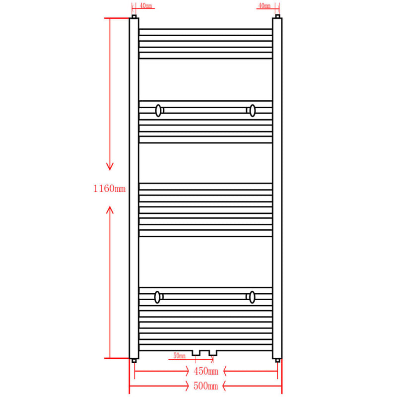 vidaXL Radiatore Centrale Portasciugamano Curvo Nero 500 x 1160 mm - Image 7 of 7