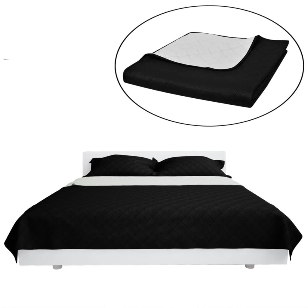 vidaXL Copriletto Trapuntato Reversibile Nero e Grigio 230 x 260 cm - Image 1 of 2