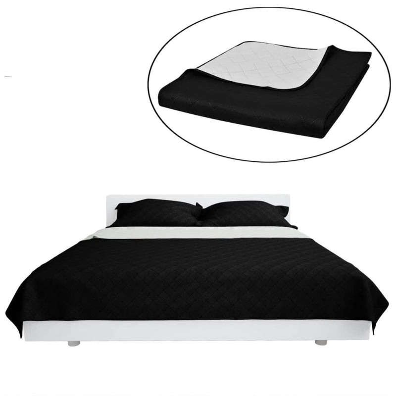 vidaXL Copriletto Trapuntato Reversibile Nero e Grigio 230 x 260 cm - Image 1 of 2