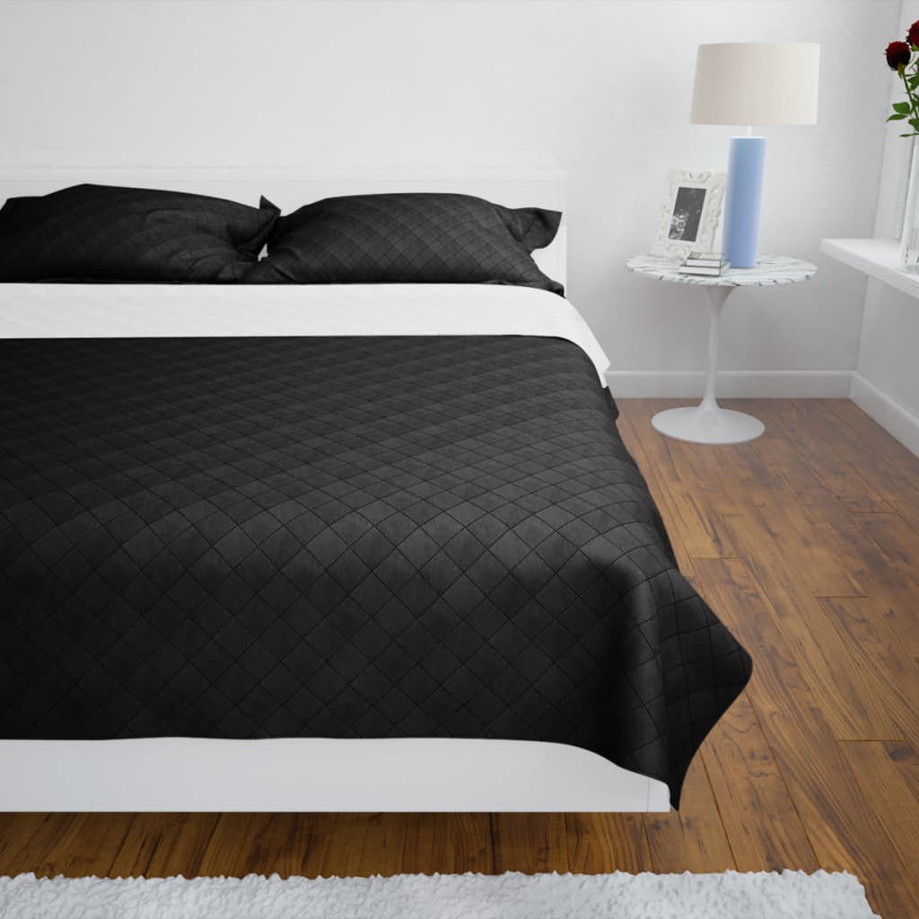 vidaXL Copriletto Trapuntato Reversibile Nero e Grigio 230 x 260 cm - Image 2 of 2