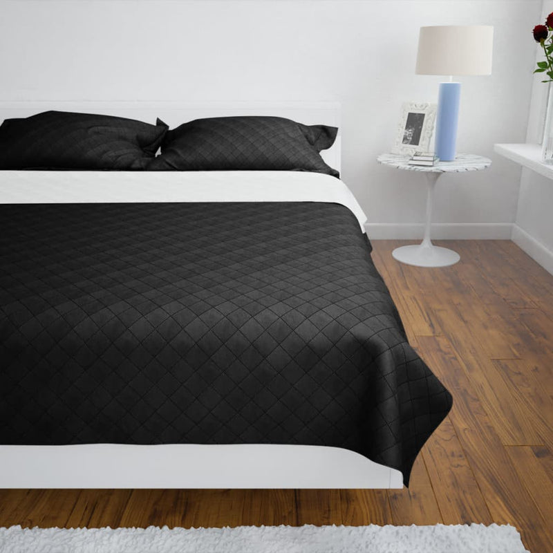 vidaXL Copriletto Trapuntato Reversibile Nero e Grigio 230 x 260 cm - Image 2 of 2