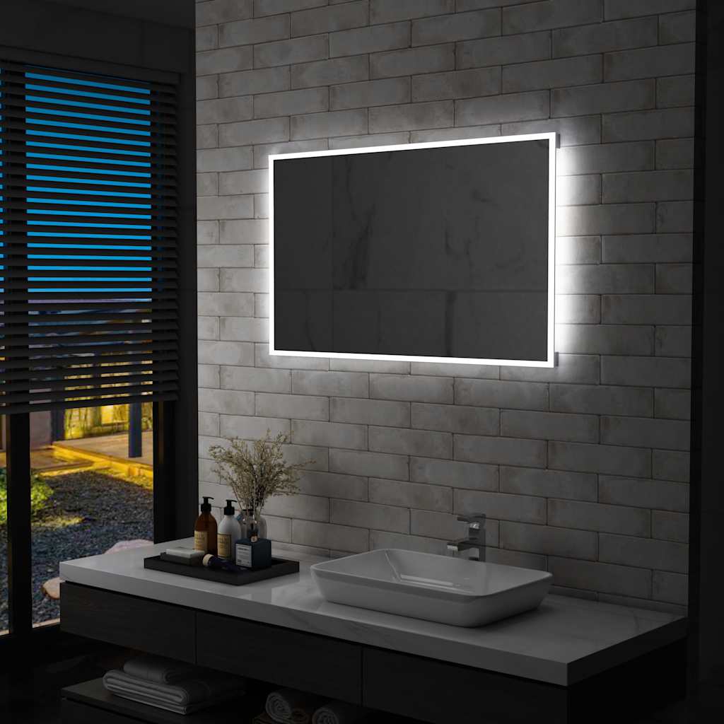 vidaXL Specchio da Parete a LED in Vetro e Alluminio 100x60 cm Argento - Image 2 of 13