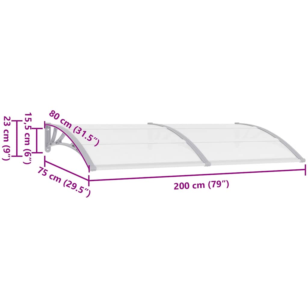 vidaXL Marquesina para Puerta de PC 200x75 cm Gris y Transparente - Image 20 of 20