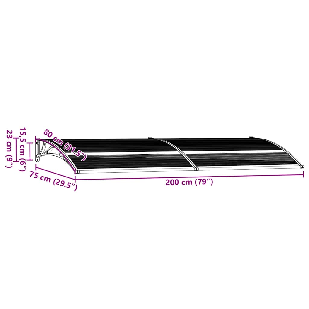 vidaXL Door Canopy, Polycarbonate, 200x75 cm, Black - Image 7 of 7