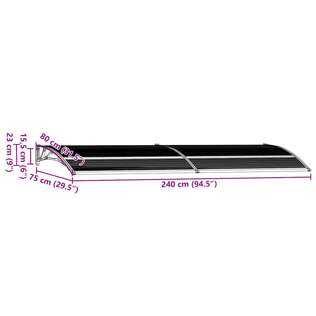Marquesina para puerta vidaXL de policarbonato 240x75 cm Negra - Image 7 of 7