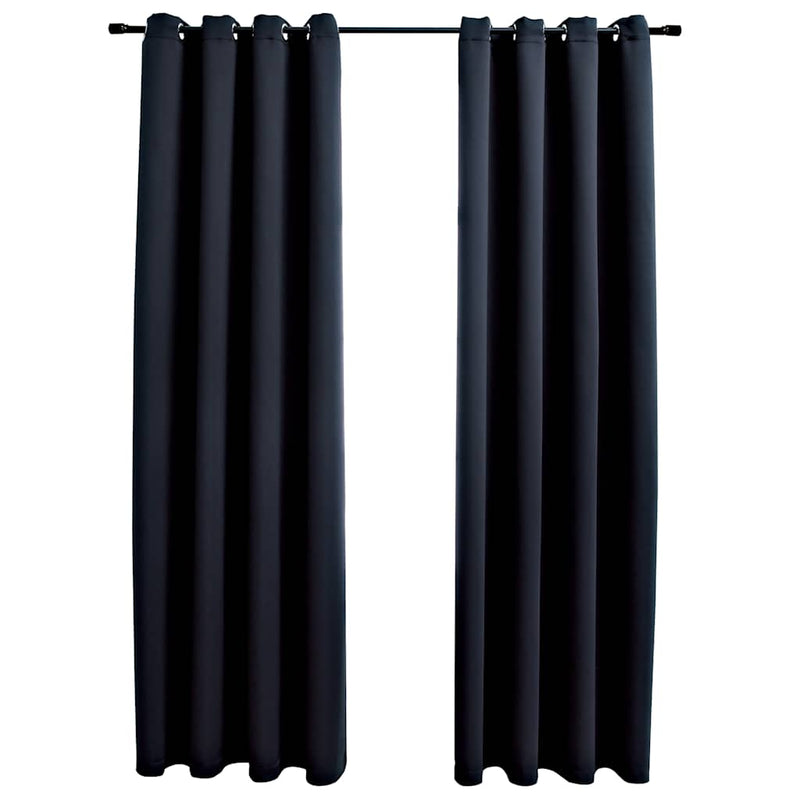 vidaXL Tende Oscuranti con Anelli in Metallo 2 pz Nere 140x225 cm - Image 2 of 4