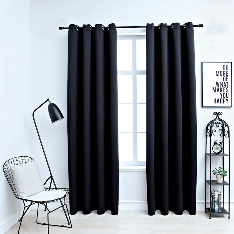 vidaXL Tende Oscuranti con Anelli in Metallo 2 pz Nere 140x225 cm - Image 1 of 4