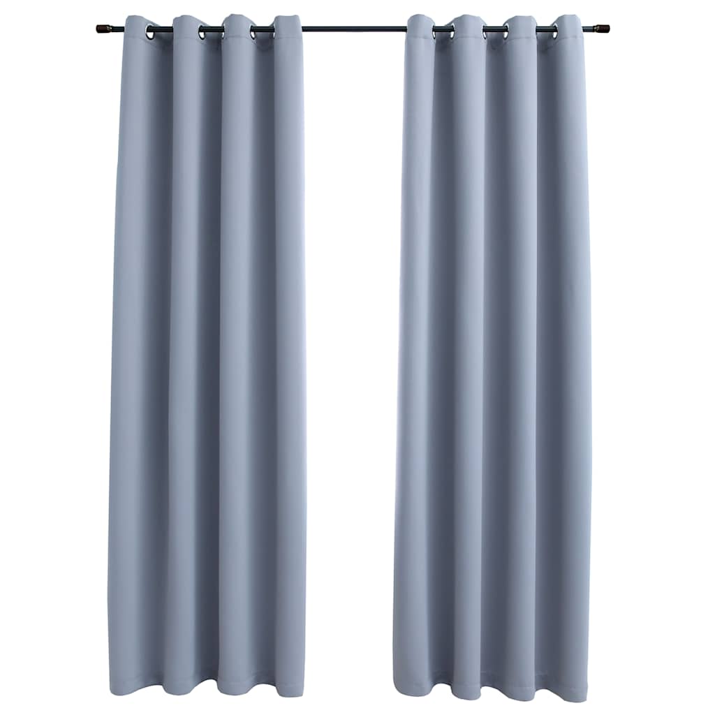 vidaXL Tende Oscuranti con Anelli in Metallo 2 pz Grigie 140x225 cm - Image 2 of 4