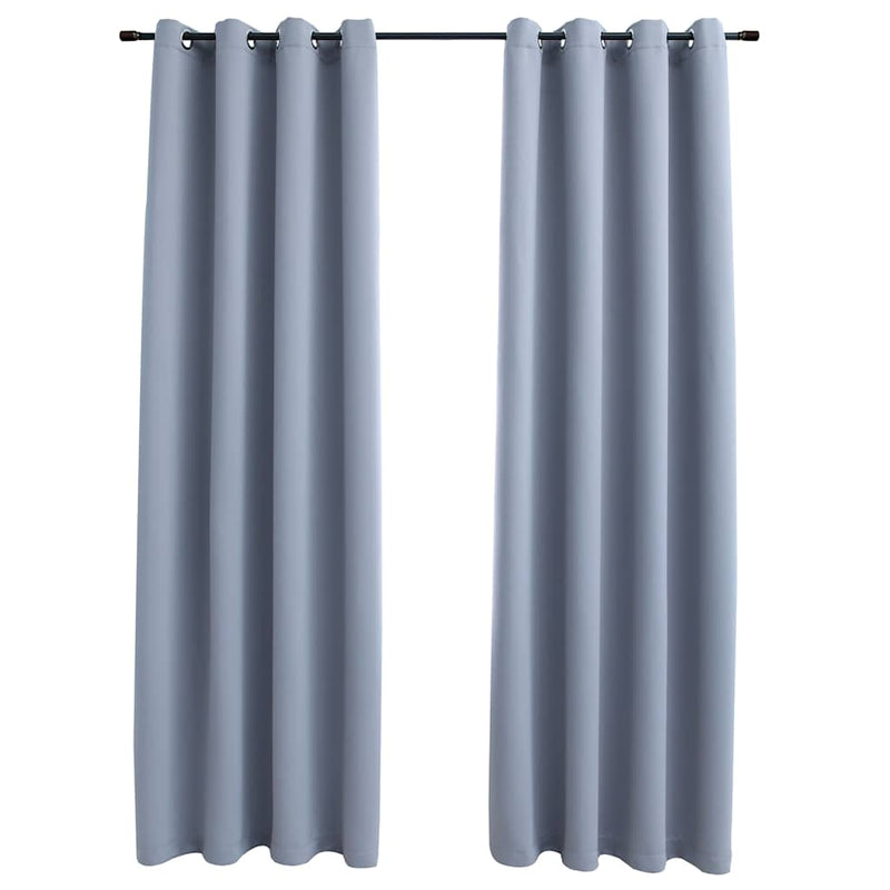 vidaXL Tende Oscuranti con Anelli in Metallo 2 pz Grigie 140x225 cm - Image 2 of 4