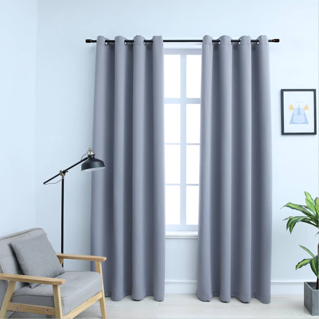 vidaXL Tende Oscuranti con Anelli in Metallo 2 pz Grigie 140x225 cm - Image 1 of 4