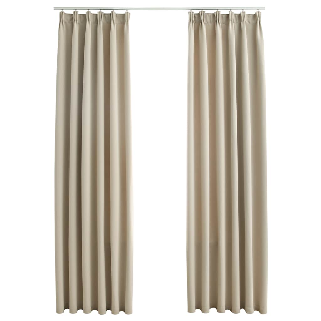 vidaXL Tende Oscuranti con Ganci 2 pz Beige 140x225 cm - Image 2 of 5