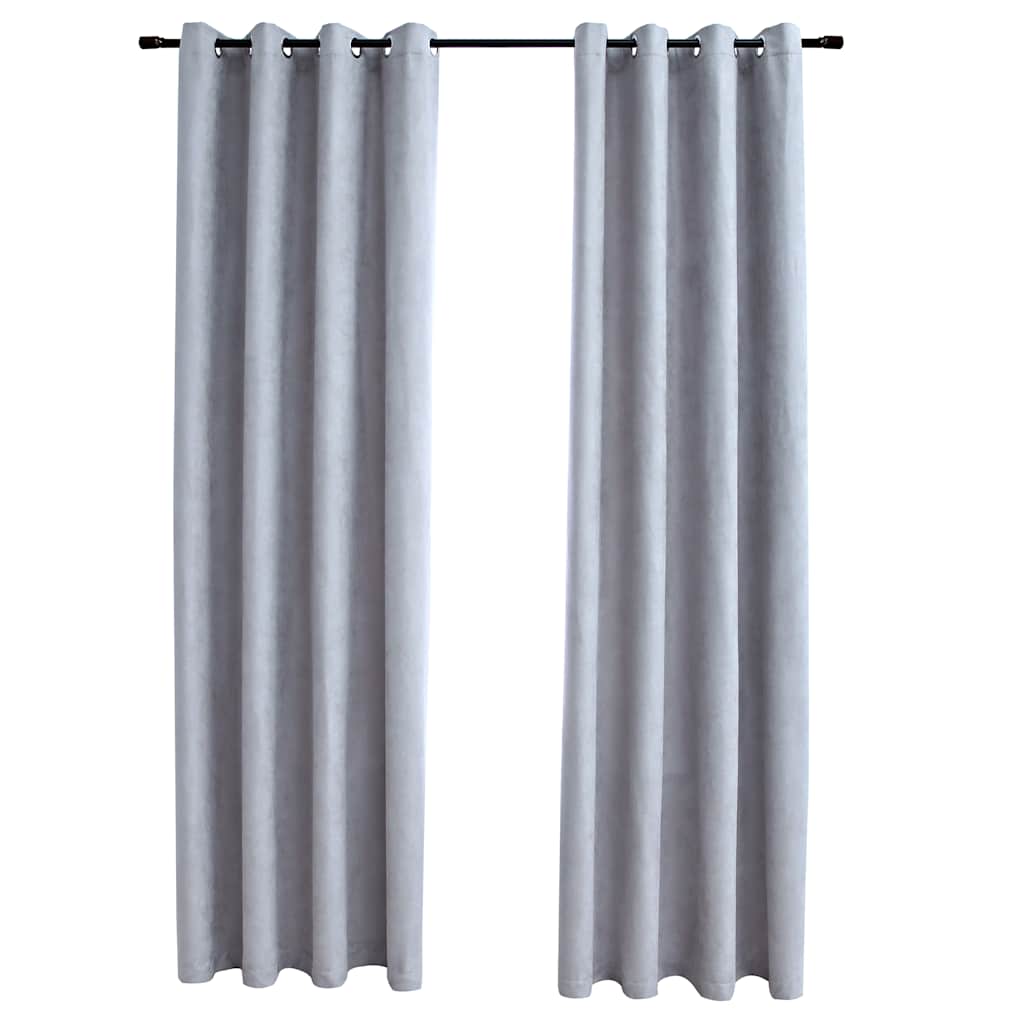 vidaXL Tende Oscuranti con Anelli in Metallo 2 pz Grigie 140x245 cm - Image 2 of 4