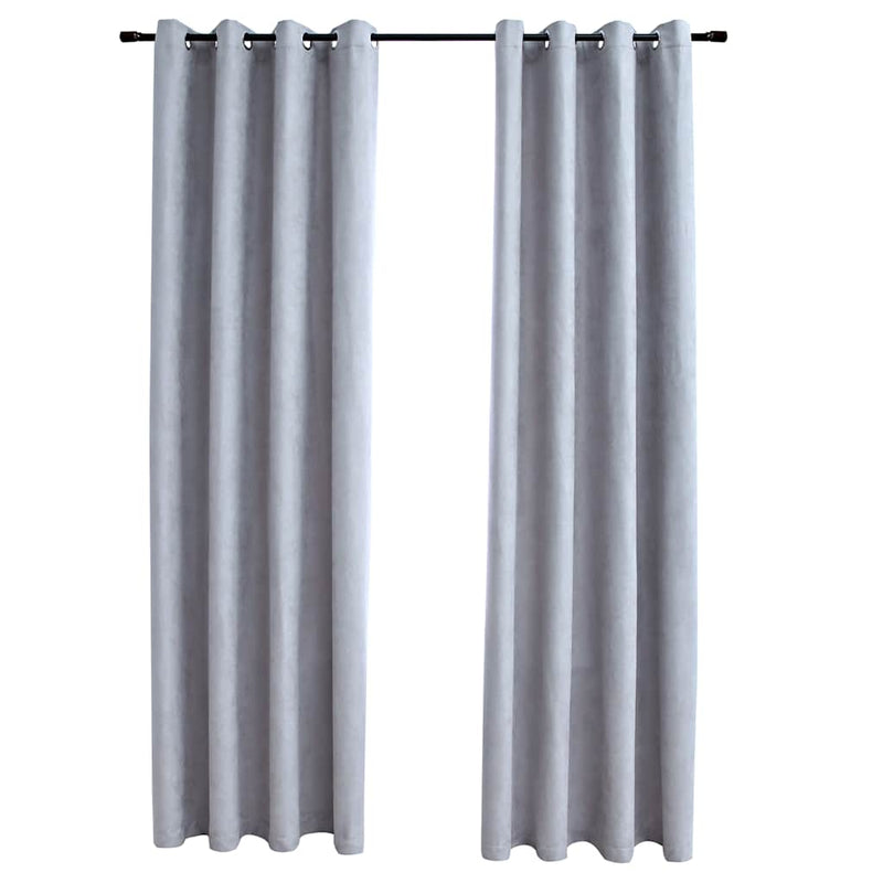 vidaXL Tende Oscuranti con Anelli in Metallo 2 pz Grigie 140x245 cm - Image 2 of 4