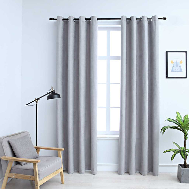 vidaXL Tende Oscuranti con Anelli in Metallo 2 pz Grigie 140x245 cm - Image 1 of 4