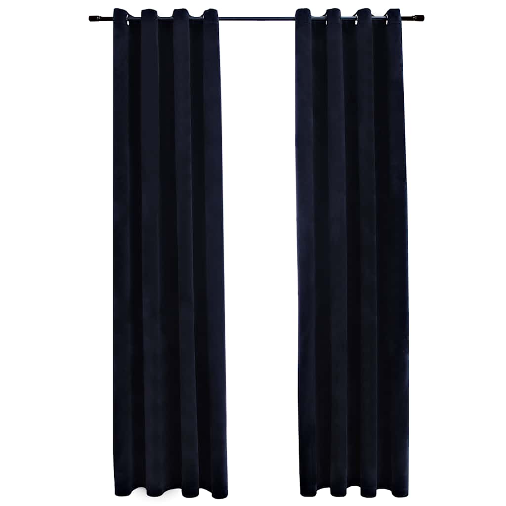 vidaXL Tende Oscuranti con Anelli 2 pz Nere in Velluto 140x225 cm - Image 2 of 4