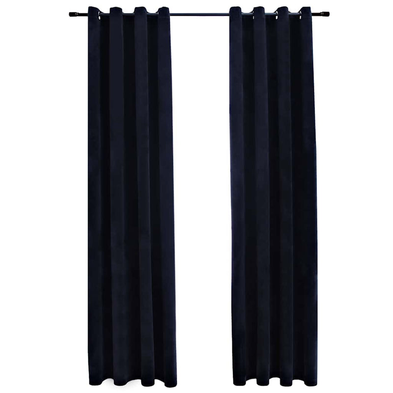 vidaXL Tende Oscuranti con Anelli 2 pz Nere in Velluto 140x225 cm - Image 2 of 4