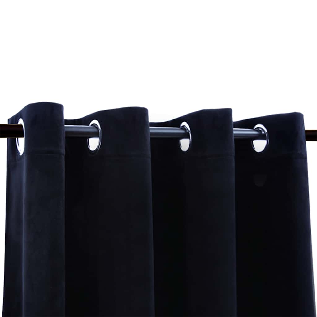vidaXL Tende Oscuranti con Anelli 2 pz Nere in Velluto 140x225 cm - Image 3 of 4