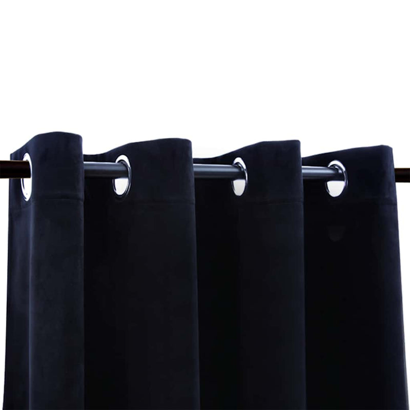 vidaXL Tende Oscuranti con Anelli 2 pz Nere in Velluto 140x225 cm - Image 3 of 4