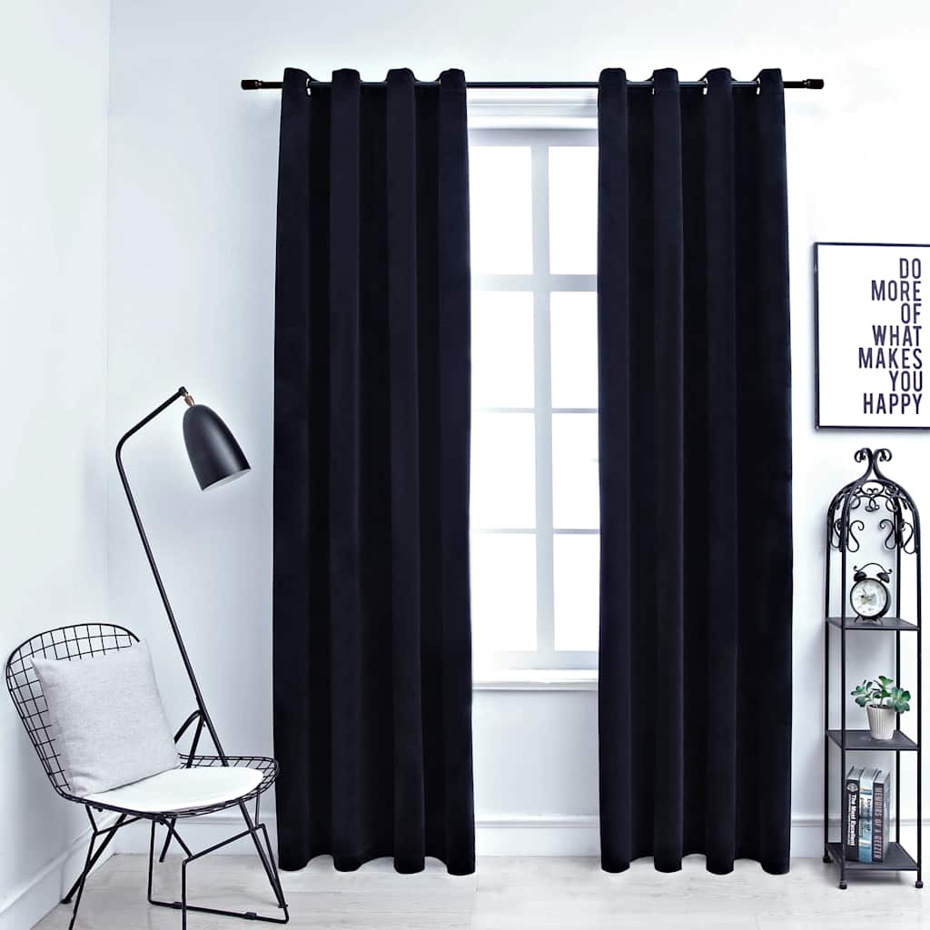 vidaXL Tende Oscuranti con Anelli 2 pz Nere in Velluto 140x225 cm - Image 1 of 4