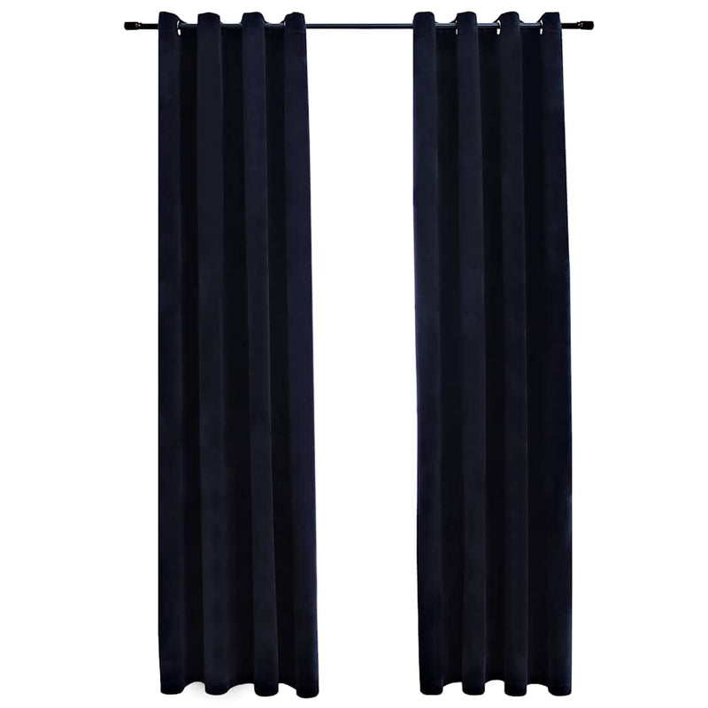 vidaXL Tende Oscuranti con Anelli 2 pz Nere in Velluto 140x245 cm - Image 2 of 4