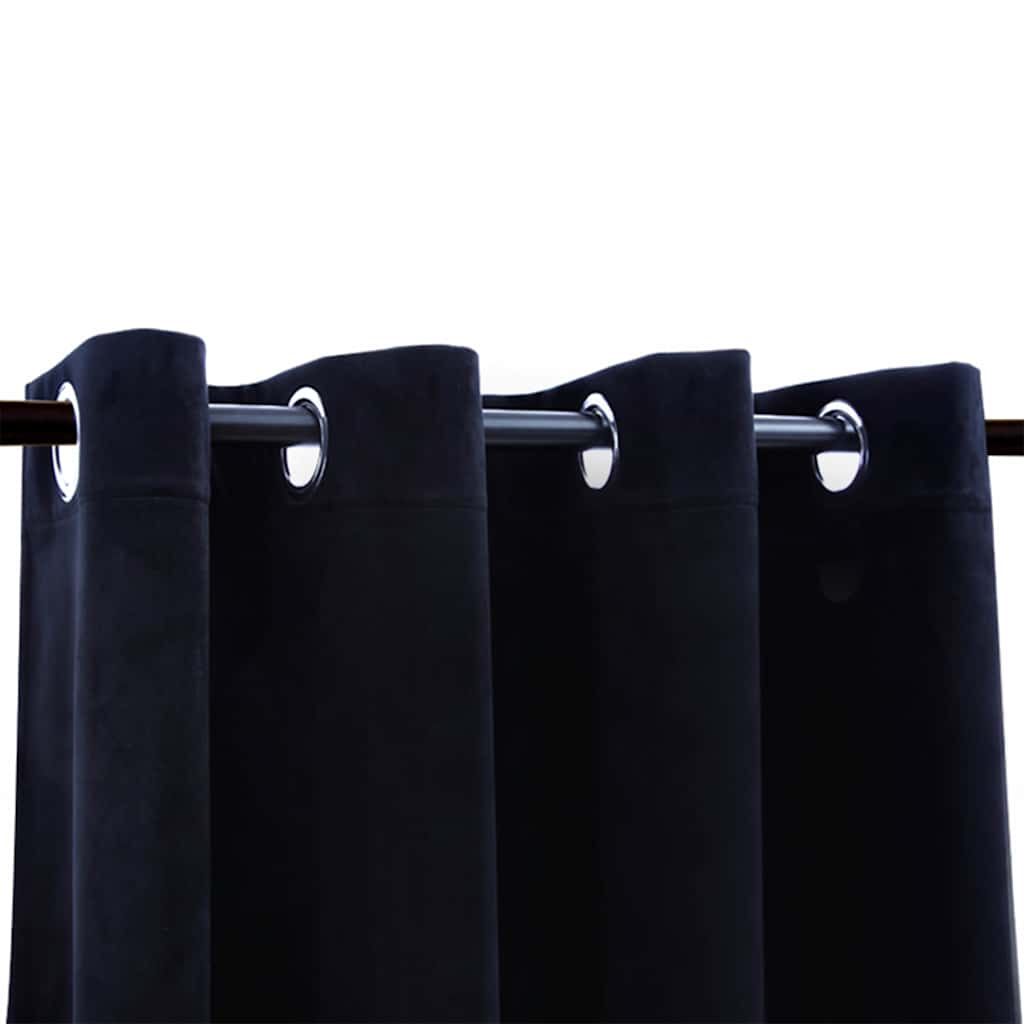 vidaXL Tende Oscuranti con Anelli 2 pz Nere in Velluto 140x245 cm - Image 3 of 4