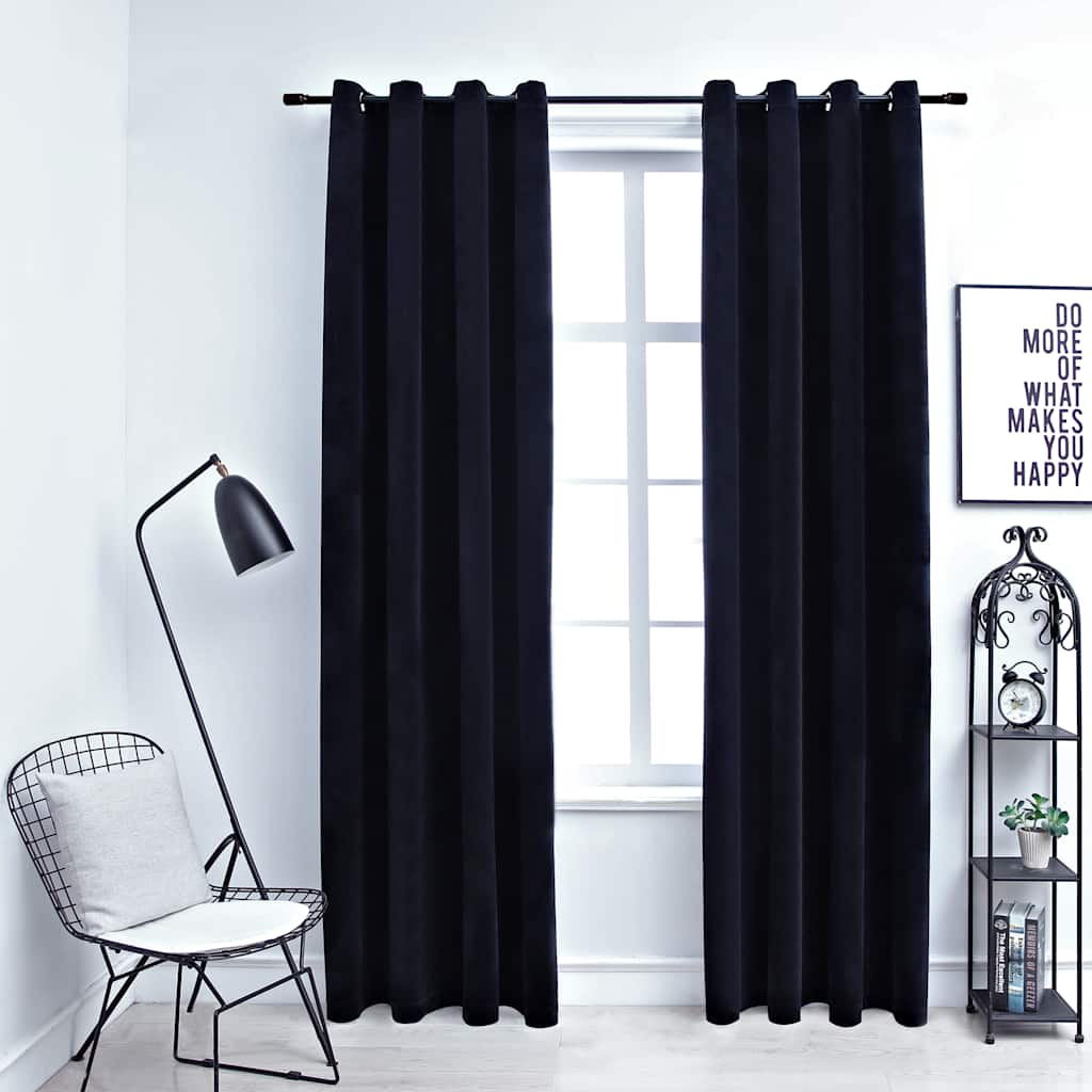 vidaXL Tende Oscuranti con Anelli 2 pz Nere in Velluto 140x245 cm - Image 1 of 4