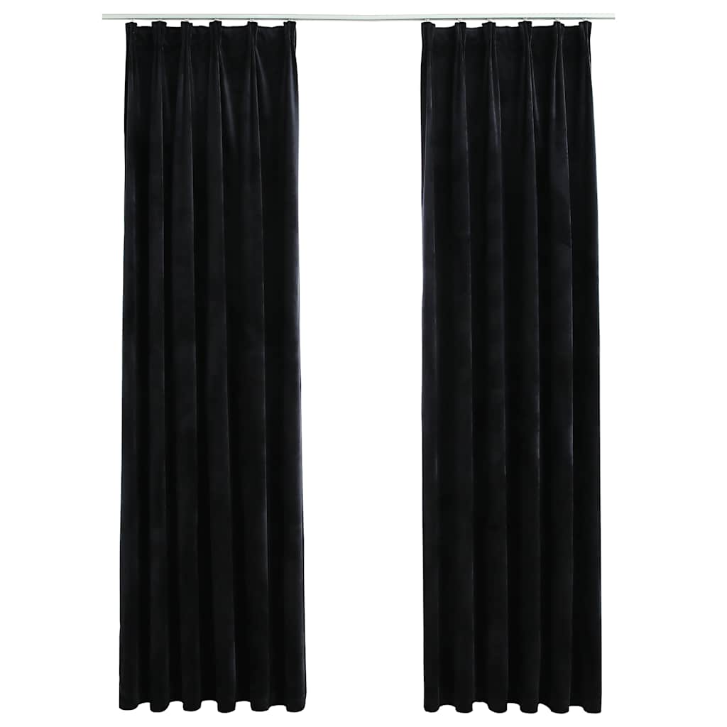 vidaXL Tende Oscuranti con Ganci 2 pz Nere in Velluto 140x245 cm - Image 2 of 6