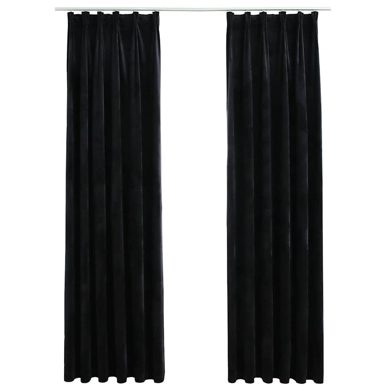 vidaXL Tende Oscuranti con Ganci 2 pz Nere in Velluto 140x245 cm - Image 2 of 6