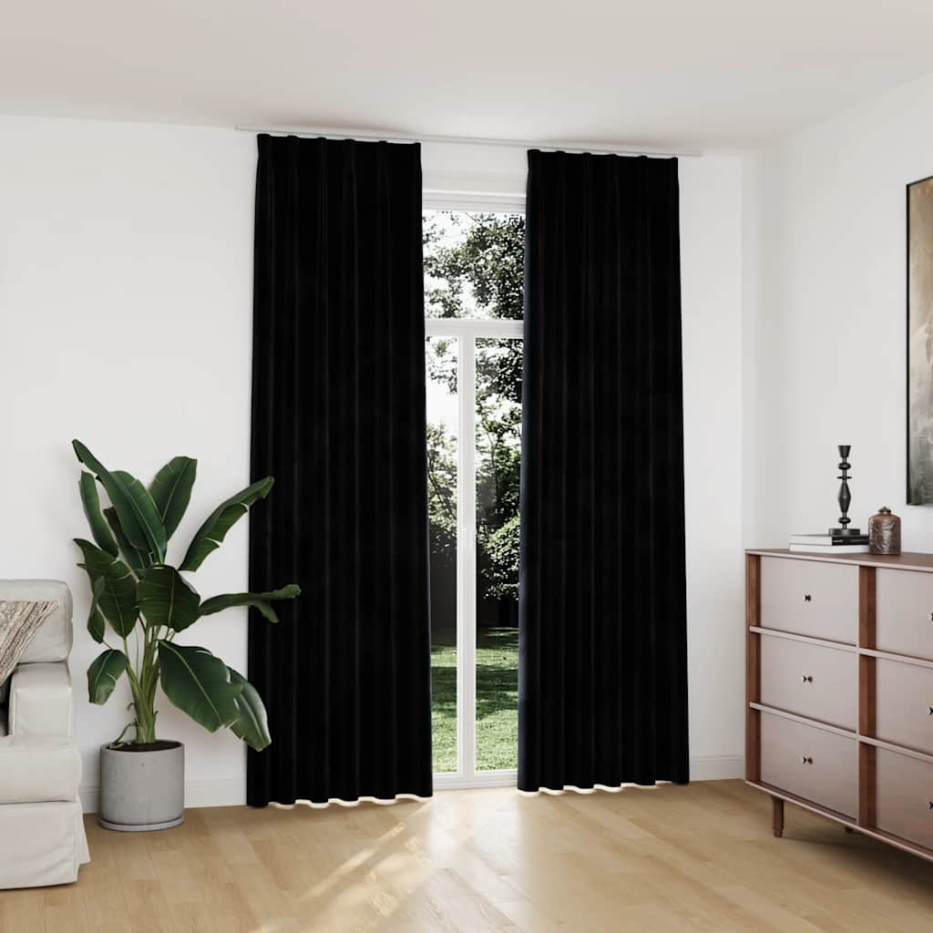 vidaXL Tende Oscuranti con Ganci 2 pz Nere in Velluto 140x245 cm - Image 1 of 6