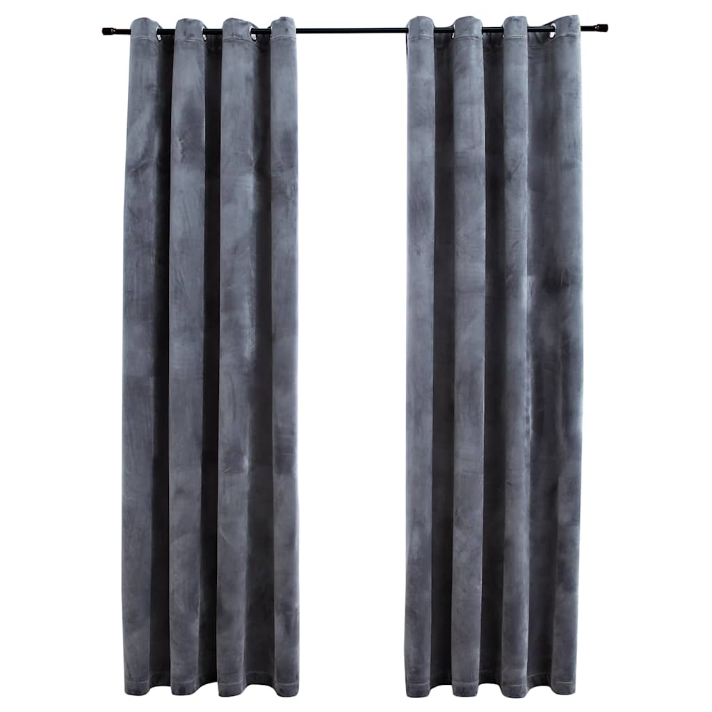vidaXL Tende Oscuranti con Anelli 2 pz Antracite in Velluto 140x245 cm - Image 2 of 4
