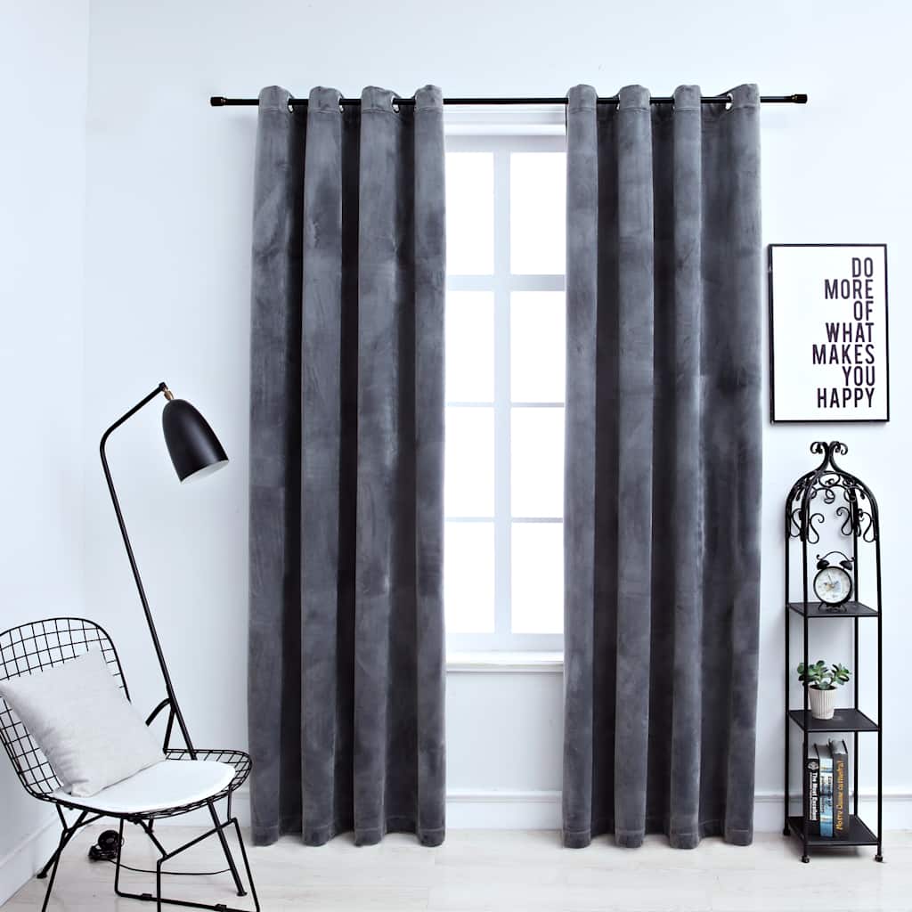 vidaXL Tende Oscuranti con Anelli 2 pz Antracite in Velluto 140x245 cm - Image 1 of 4