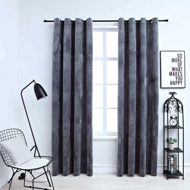 vidaXL Tende Oscuranti con Anelli 2 pz Antracite in Velluto 140x245 cm - Image 1 of 4