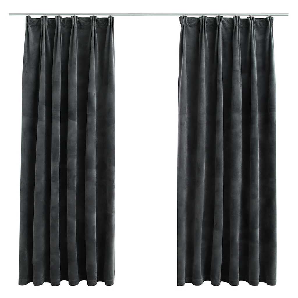 vidaXL Tende Oscuranti con Ganci 2 pz Antracite in Velluto 140x175 cm - Image 2 of 6