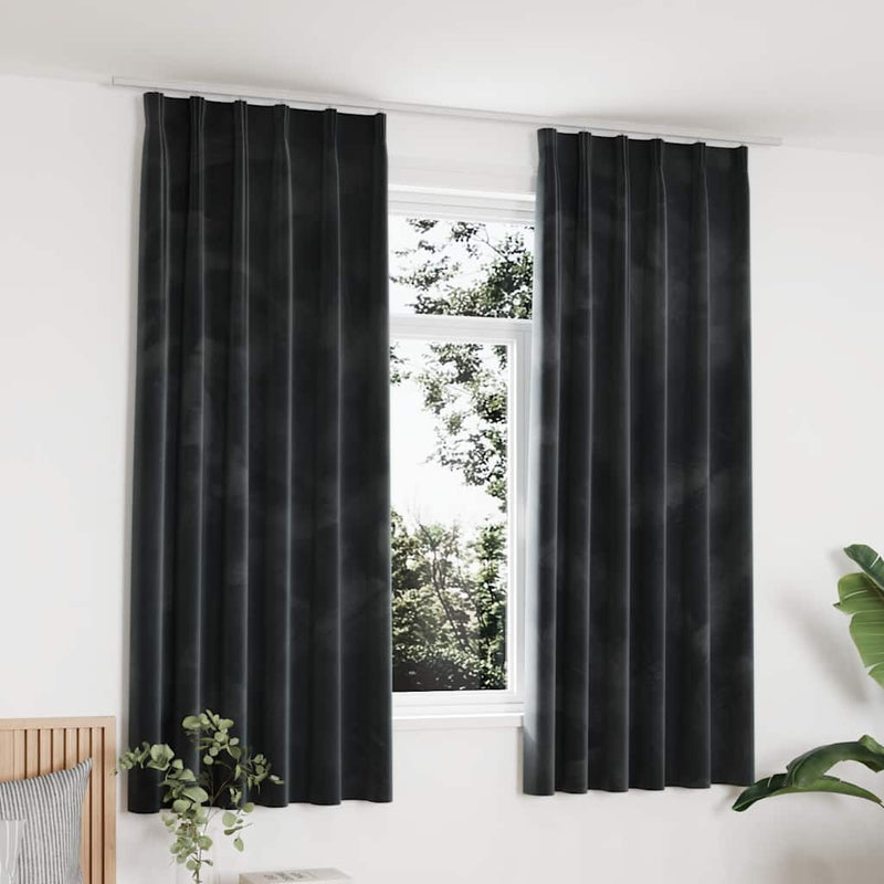 vidaXL Tende Oscuranti con Ganci 2 pz Antracite in Velluto 140x175 cm - Image 1 of 6